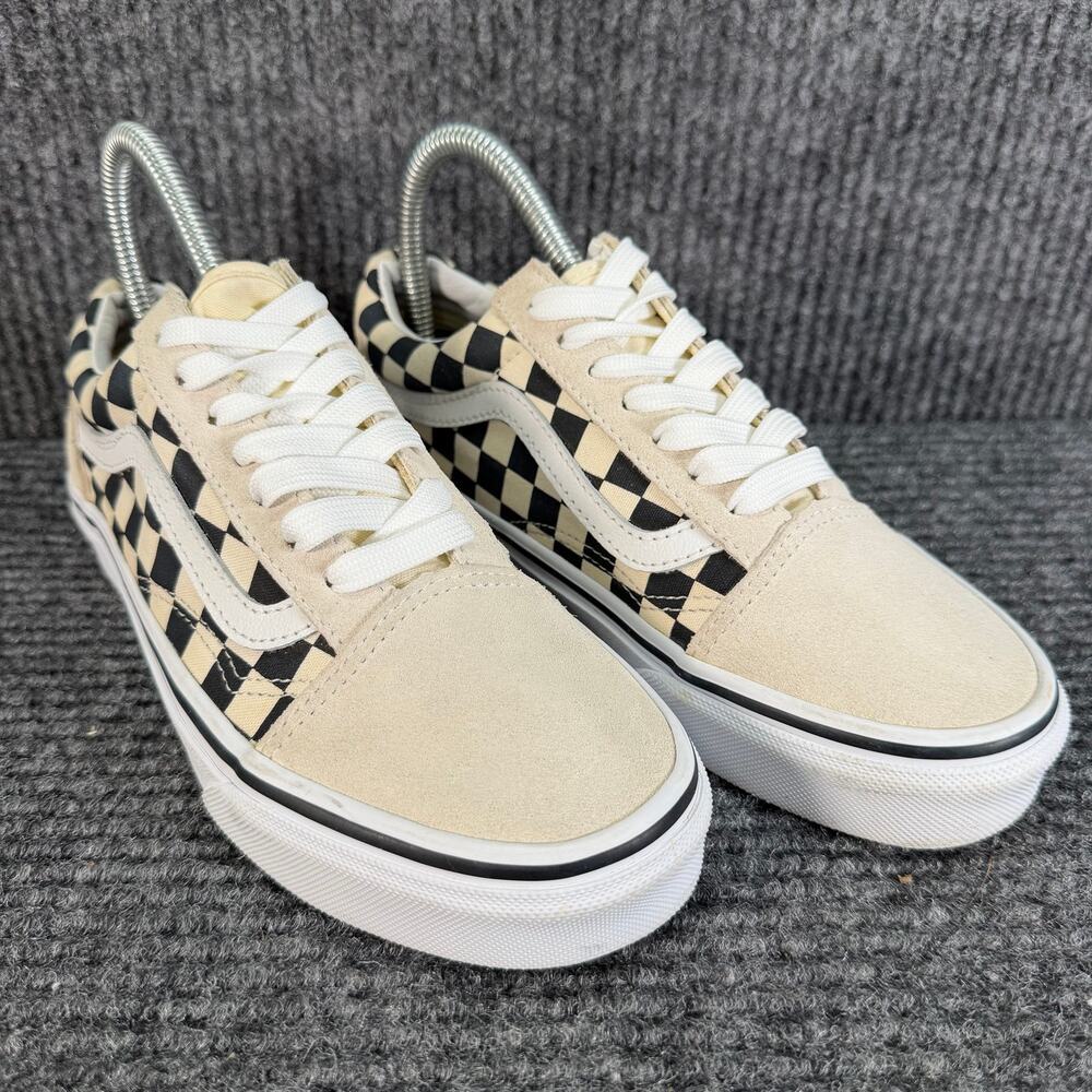 Vans Womens 6 Mens 4.5 Beige Black Checkerboard Lace Up Skate Shoes